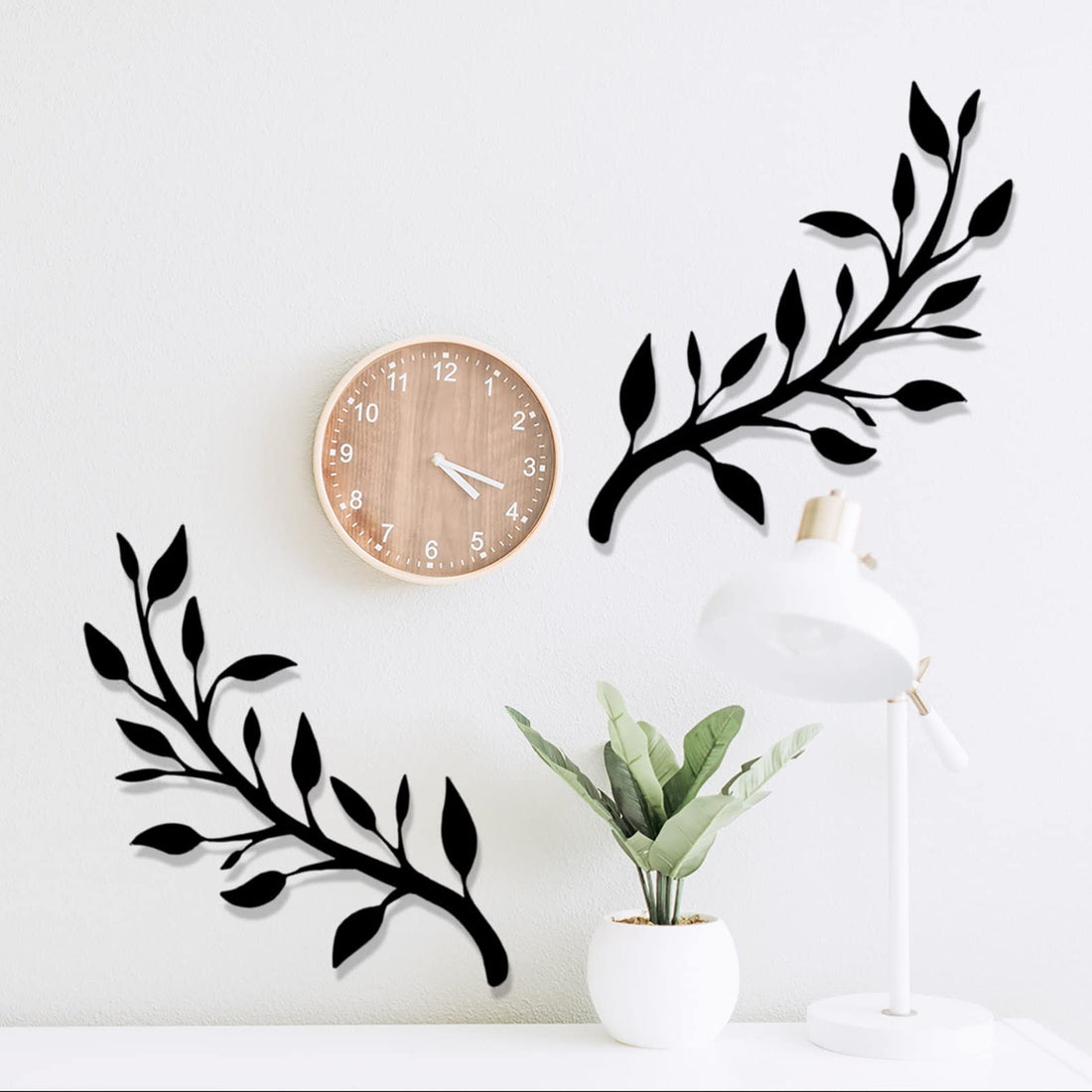 Yuzhuo 2 Pieces Metal Tree Leaf Wall Décor Branch Leaf Wall Art for Indoor Outdoor Garden Home Bedroom Living Room Decorations (Black)