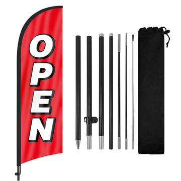 Feather Flag for Business with Pole and Ground Stake - 8ft Open Sign Advertising Banner