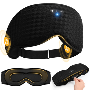 Mixiba 3D Contoured Sleep Mask with Bluetooth Headphones, Adjustable Blackout Sleeping Mask, Easy Installation Sleeping Headphones with Ultra-Thin Stereo Speakers for Men, Women - Black