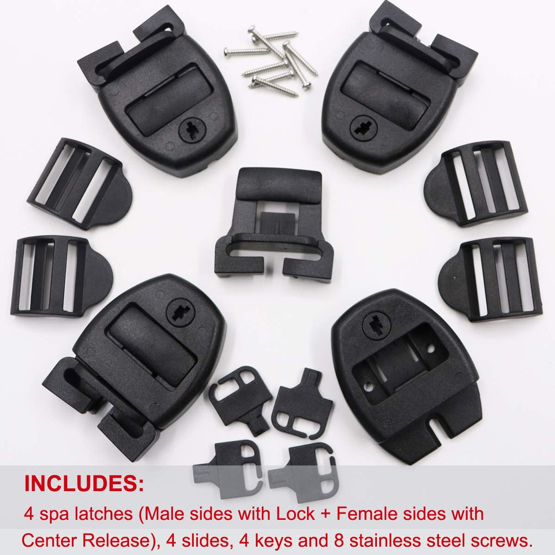 Huouo 4 Set Hot Tub Spa Cover Locks w/Key Pinch Center Release - Strap Buckle Broken Latch Repair Kit with Screws