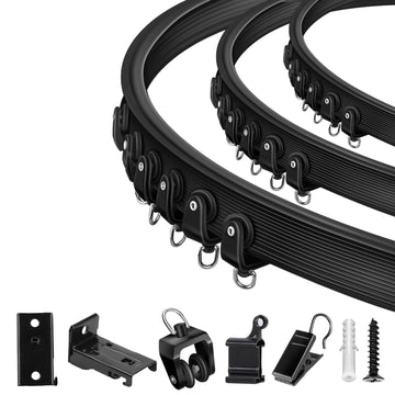 TOKPLNU Ceiling Curtain Track, 12 Ft Black Flexible Bendable Curved Curtain Rail Wall Mount Sliding Ceiling Track System Set for Bay Window, Room Divider