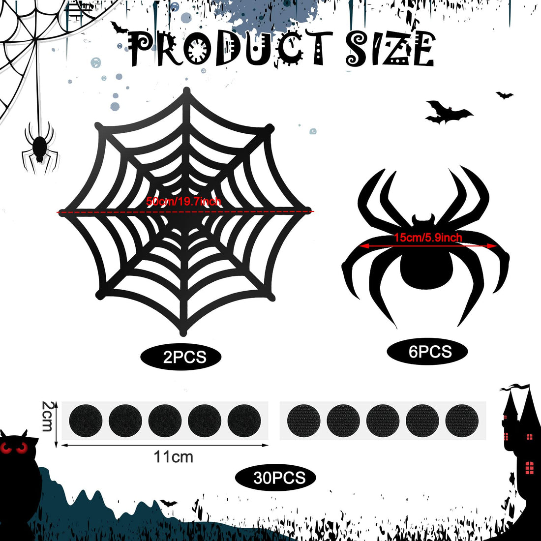 Geyee 8 Pcs Halloween Spider Web Decorations for Garage Door Wall, Black