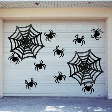 Geyee 8 Pcs Halloween Spider Web Decorations for Garage Door Wall, Black