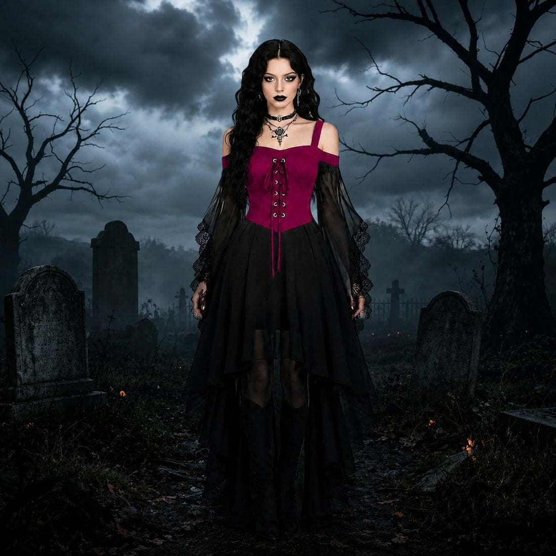 Sfascumop Halloween Costumes for Women,Witch Costume Women Halloween Dresses 2026 Adult Renaissance Medieval Vampire Butterfly Sleeve Mesh Gothic Outfits Red 03 Large