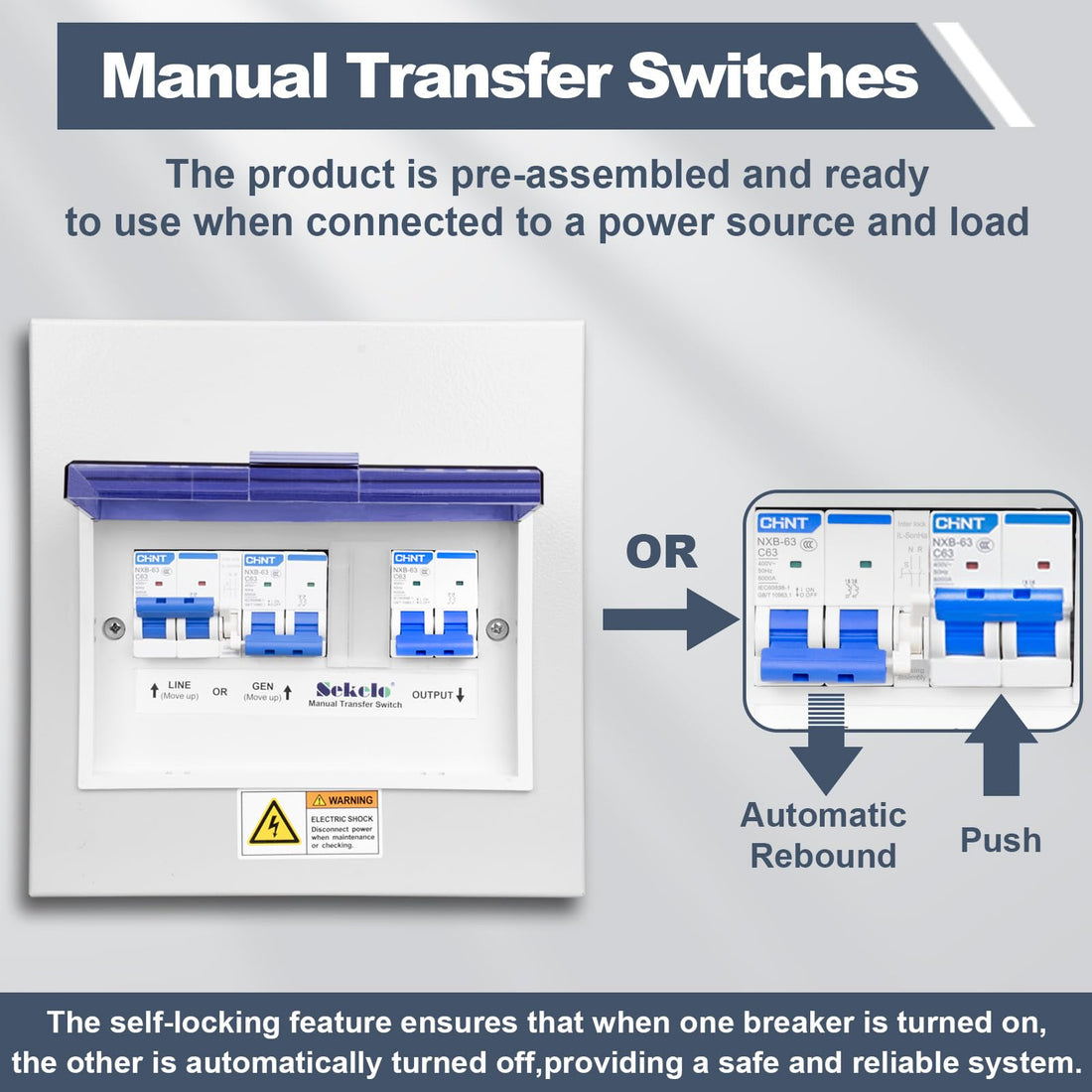 63 Amp Generator Transfer Switch, 120/240V Prewired Manual Transfer Switch