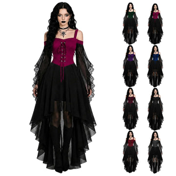 Sfascumop Halloween Costumes for Women,Witch Costume Women Halloween Dresses 2026 Adult Renaissance Medieval Vampire Butterfly Sleeve Mesh Gothic Outfits Red 03 Large