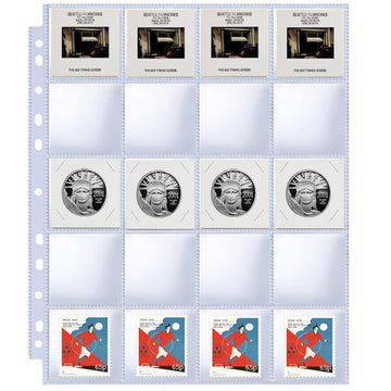 30 Pack 600 Pockets 2x2” Coin Flip Sleeves, Heavy Duty Stamp Collection Pages for 3 Ring Binder, 20 Pocket Photo Slide Flips Organizer Sheet, Top Loading Clear Cardboard Coin Holder Sleeves