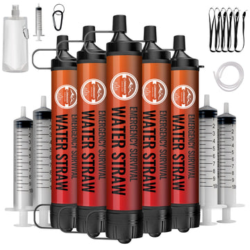 Lormandy Straw Water Filter 5 Pack - Outdoor Camping & Hiking Survival Gear