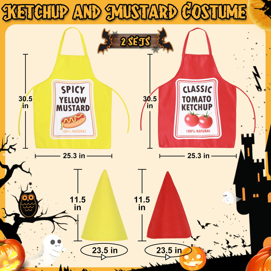 2 Set Ketchup and Mustard Costume Apron for Couple, Funny Halloween Costume
