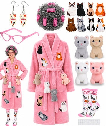FUNID 22 Pcs Halloween Cat Lady Costume for Women, Funny Cat Lover Outfit