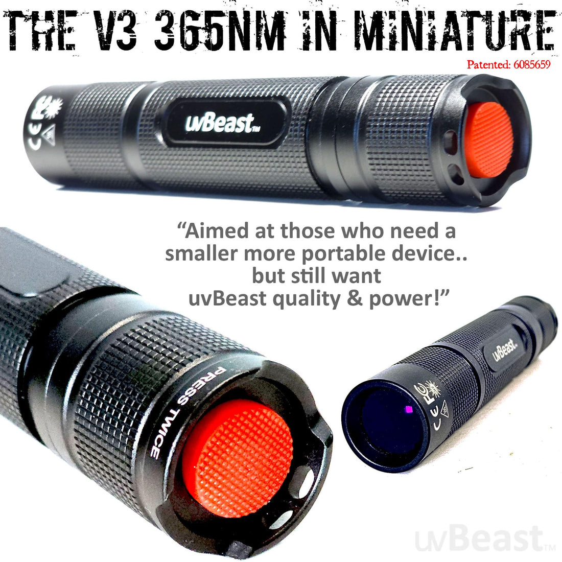 uvBeast V3 365nm MINI Black Light UV Flashlight