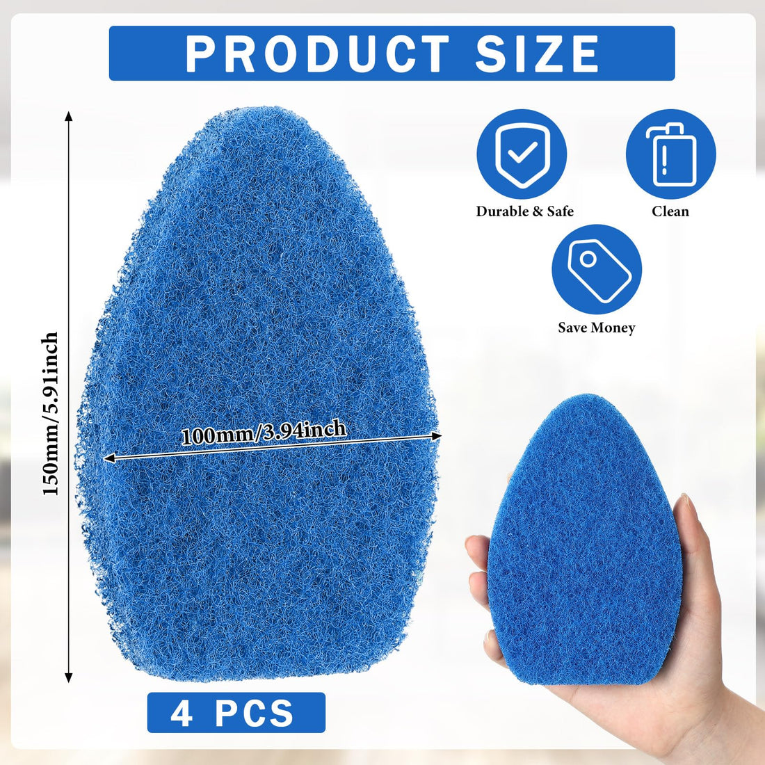 Baderke 4 Pcs Tub Tile Scrubber Cleaning Brush Pad (Without Handle), Blue