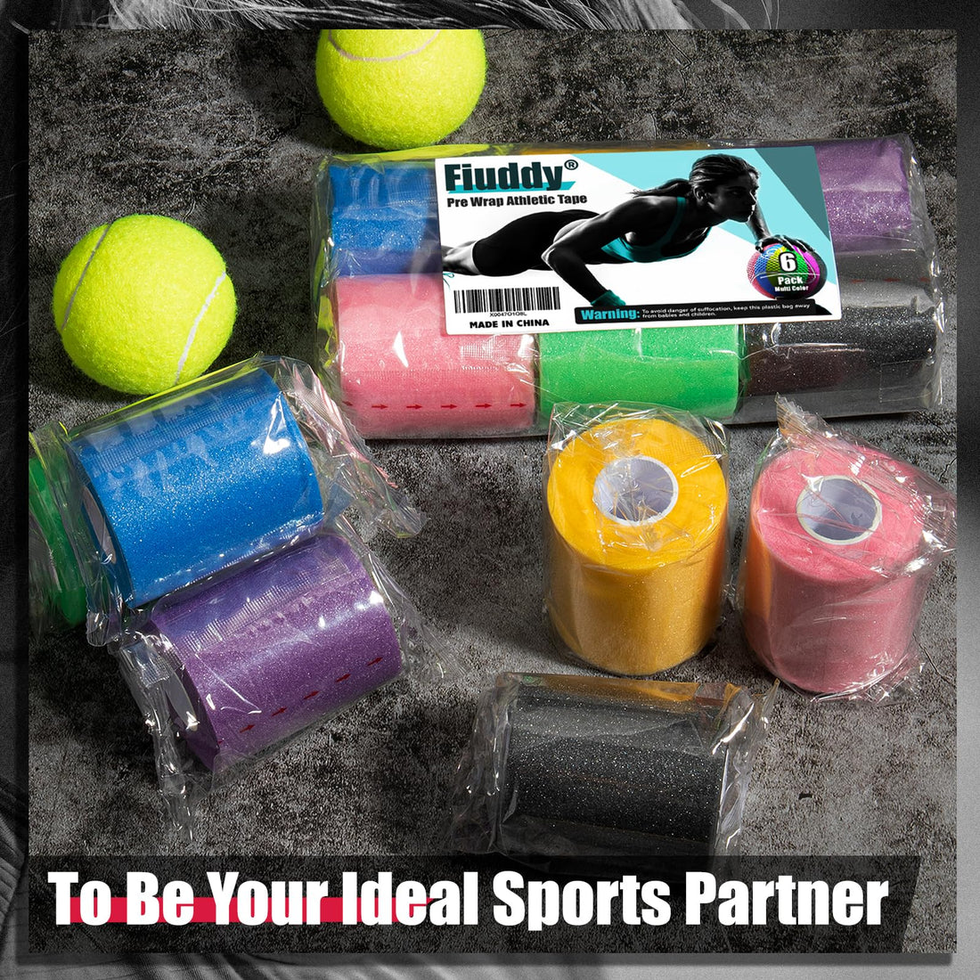 Upgraded 6 Pack Pre Wrap Athletic Tape, Black Sports Prewrap